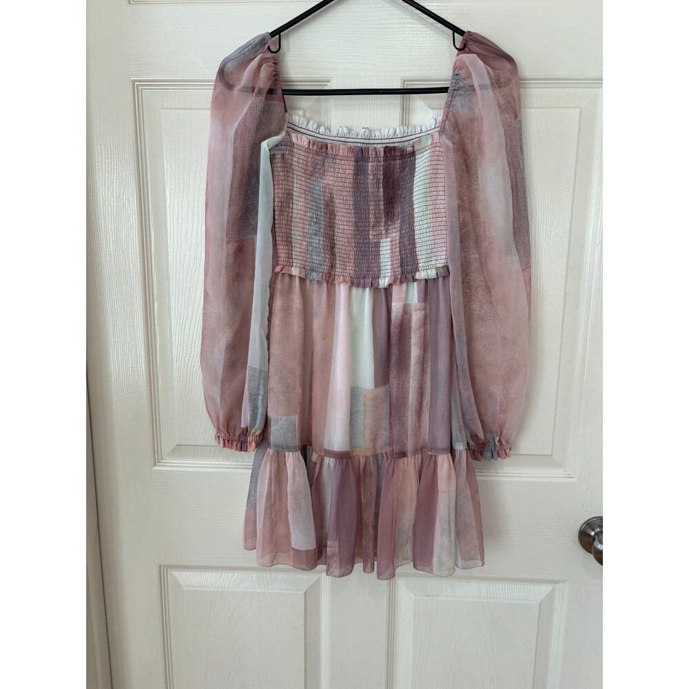 Aritzia Wilfred Tempest Chiffon Smocked Multicolor Mini Dress XS